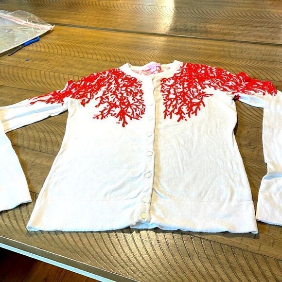 Coral 🪸 Button up Cárdigan in White Hot Coral Red ✈️🌴 Vacation ready! - Picture 1 of 17